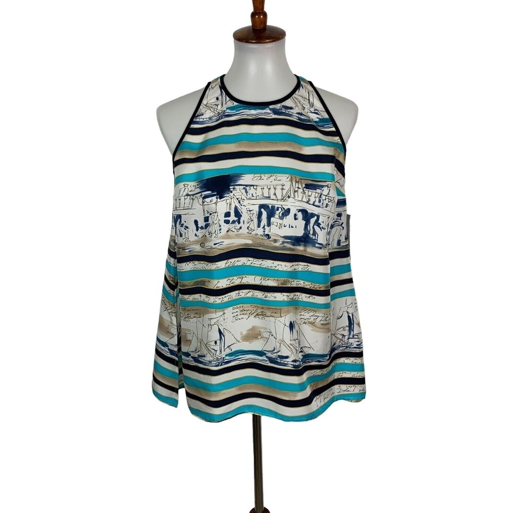 Worth New‎ York Blouse 6 Silk Blue Sleeveless Top Career Resort NWT
